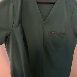 Figs Teal Short Sleeve V-Neck Top